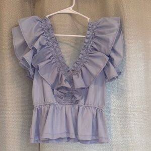 Elegant Light Blue Ruffled Women's Top